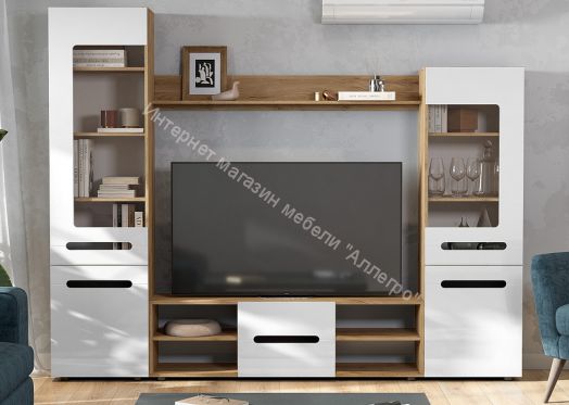 Гостиная МГС 6 исполнение 1 Дуб золотой/Белый глянец