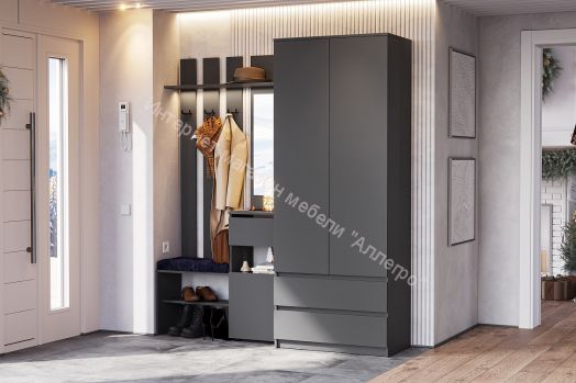 Шкаф двухстворчатый с ящиками Денвер Графит Серый