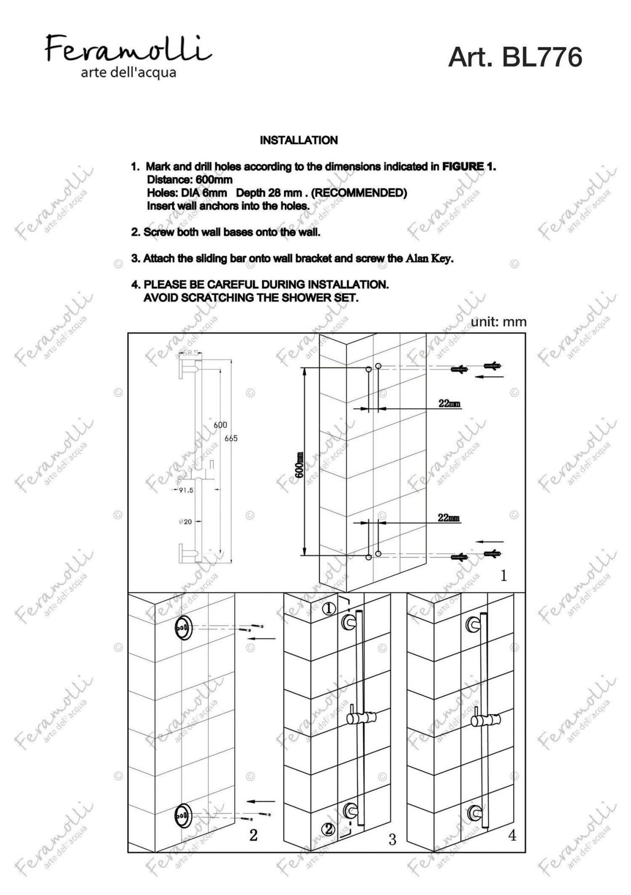 Штанга для душа Feramolli BL776, черный схема 2