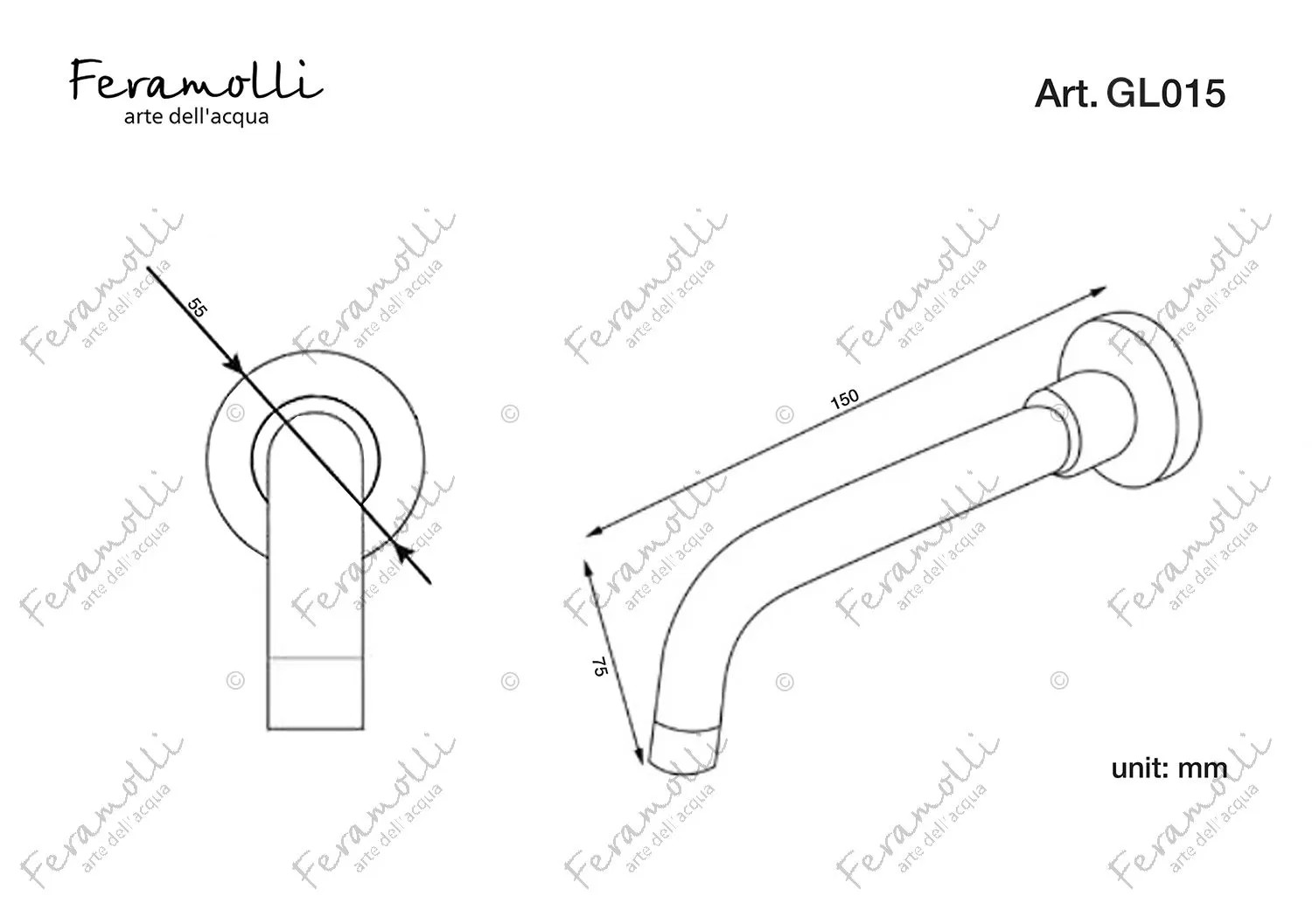 Настенный поворотный излив Feramolli GL015, золото схема 2