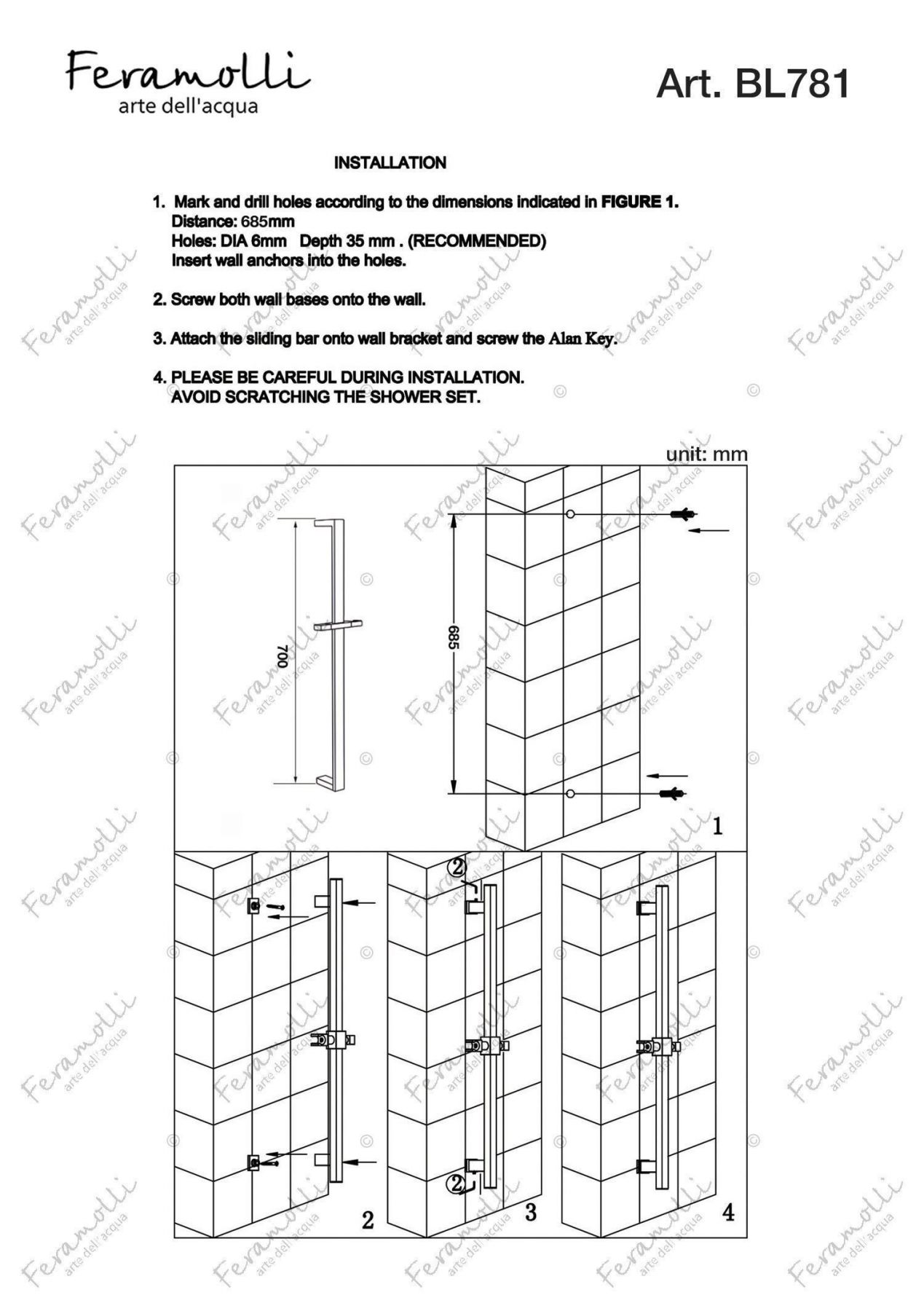 Штанга для душа Feramolli BL781, черный схема 2