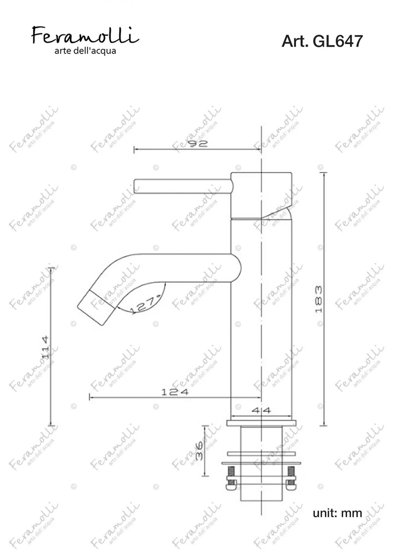 Смеситель для раковины Feramolli GL647, золото схема 2