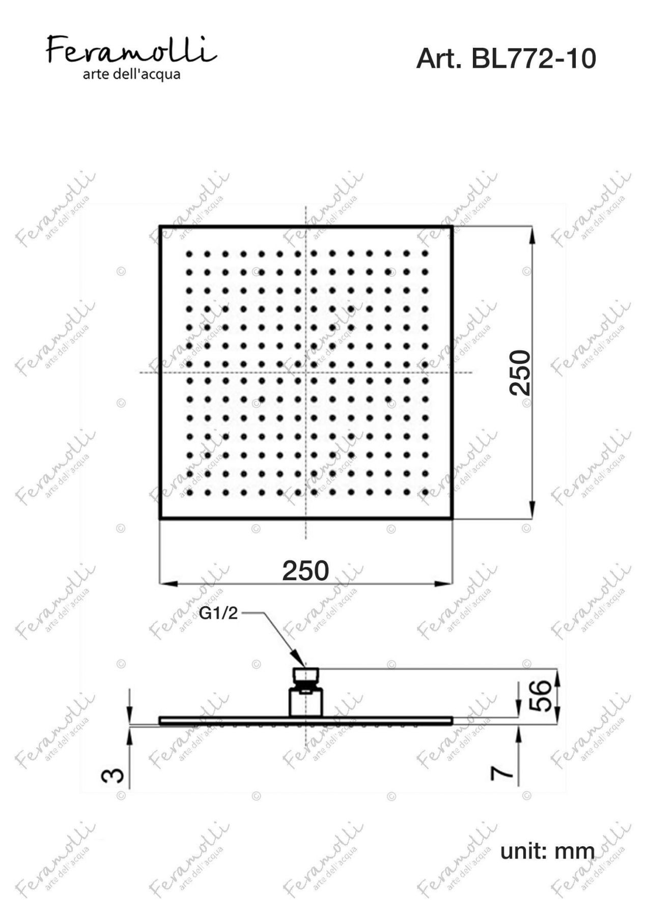 Верхний душ Feramolli BL772-10 (250мм.), черный схема 2