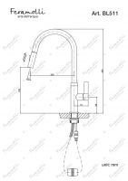 Смеситель для кухни с выдвижным изливом Feramolli BL511, черный схема 2