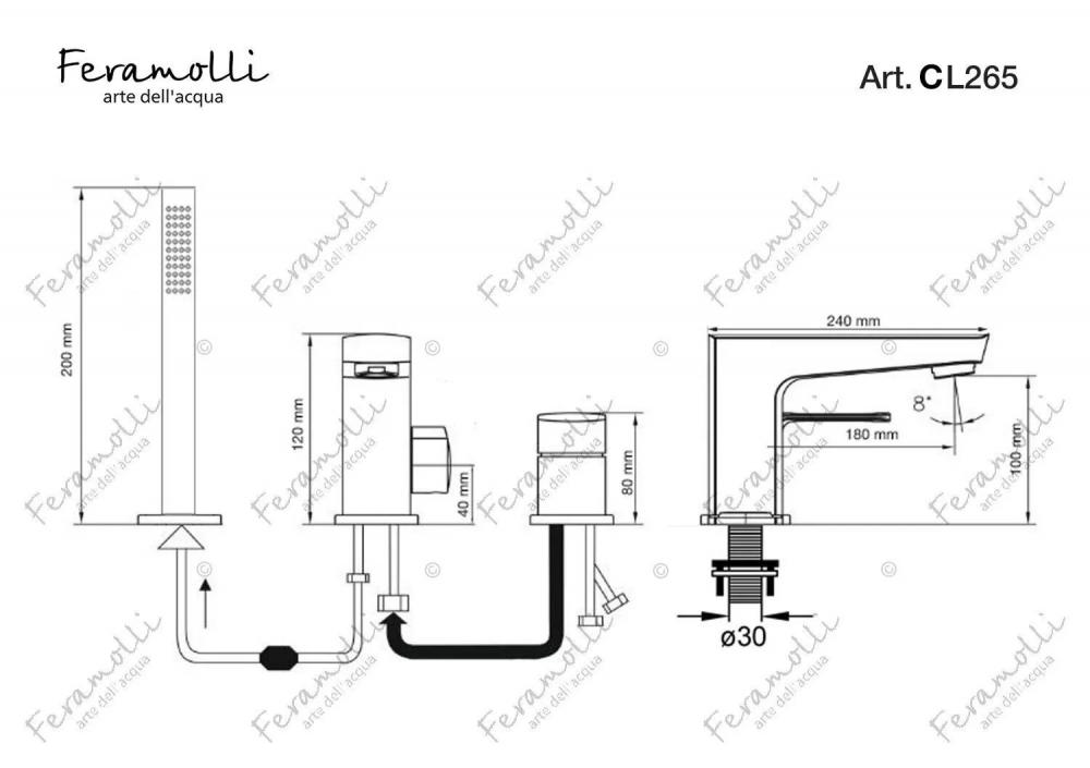 Смеситель на борт ванны Feramolli CL265, хром схема 2