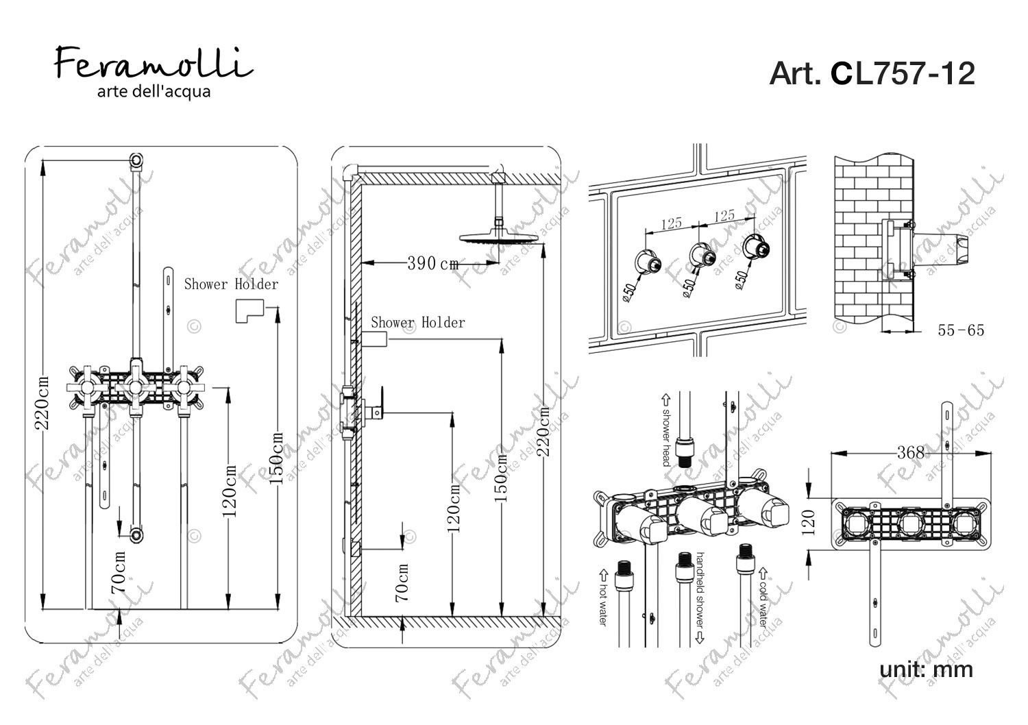 Душевая система Feramolli CL757-12 (30см.), хром схема 2