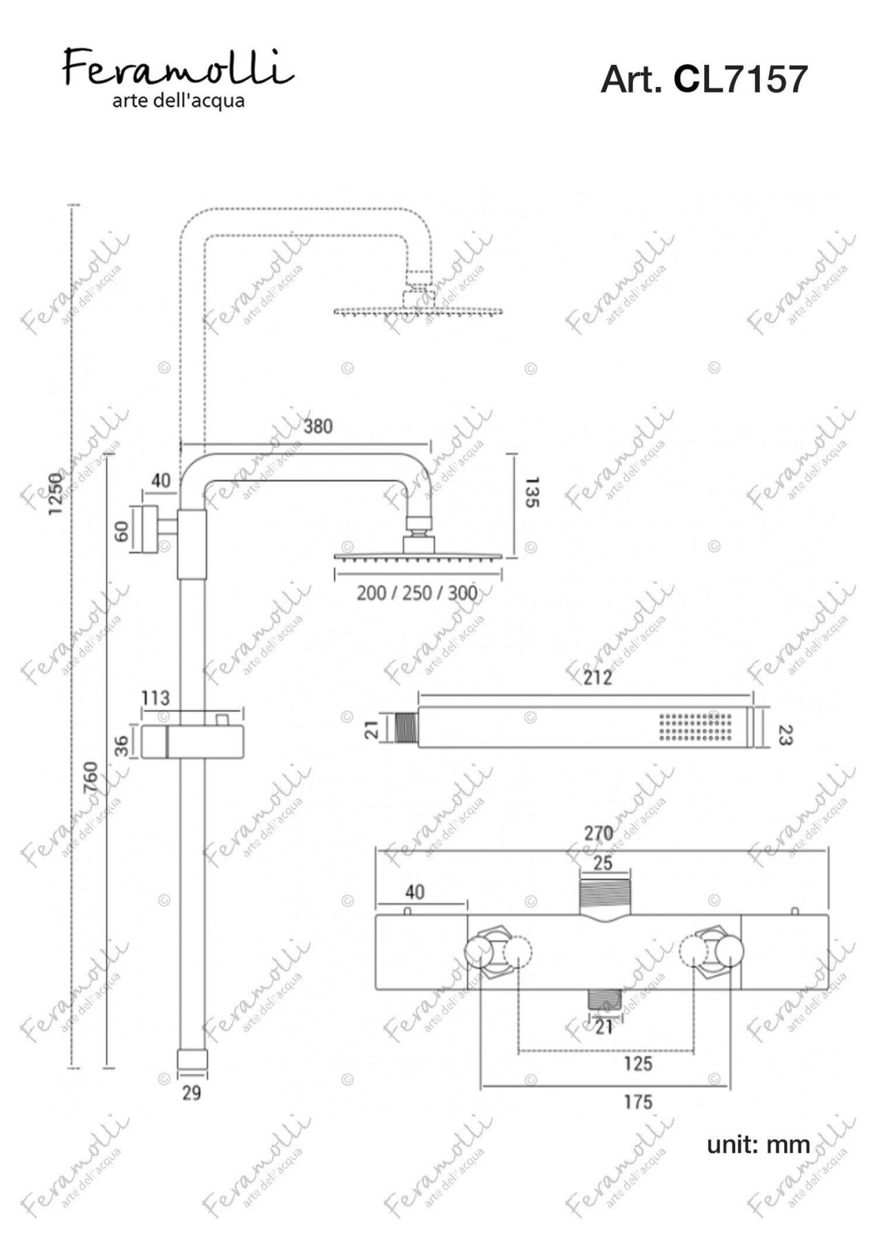 Хромированная душевая система с термостатом Feramolli CL7157-10, хром схема 2