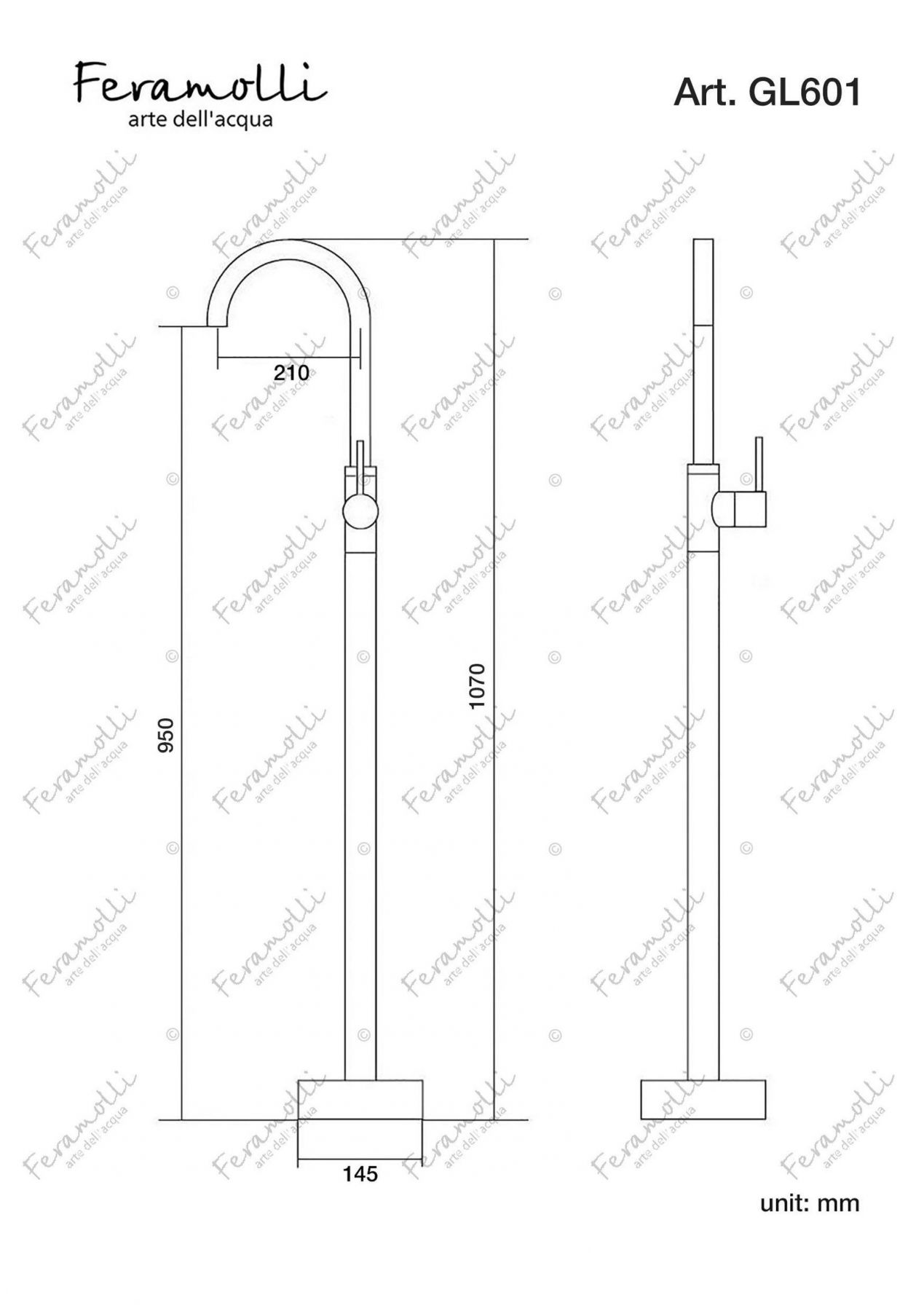 Напольный смеситель для раковины Feramolli GL601, золото схема 2