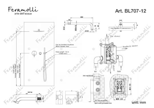 Душевая система Feramolli 3in1 BL707-12 (30см.), черный ФОТО