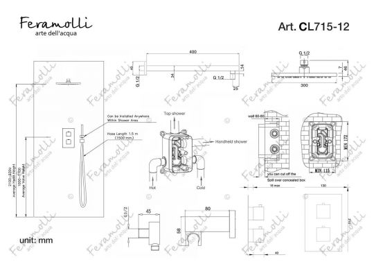 Душевая система с термостатом Feramolli CL715-12 (30см.), хром ФОТО