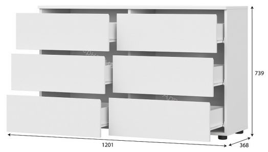 Комод 6 ящиков Токио Белый текстурный