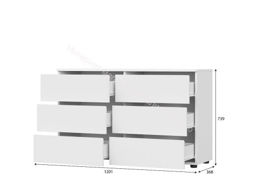 Комод 6 ящиков Токио Белый текстурный