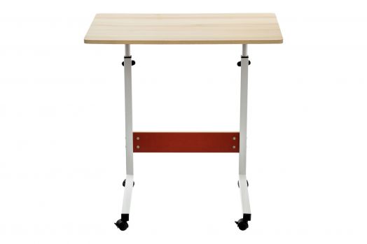Стол многофункциональный на колесах, 60x40 
см, «РОЛЛ», 2 ножки, регул.высота, мдф, металл, св. дерево, белый