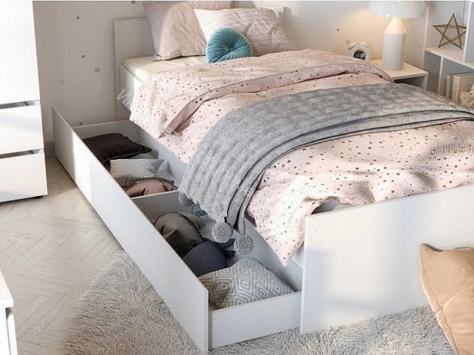 Ящик для кровати для одинарной Кровати Токио Белый текстурный