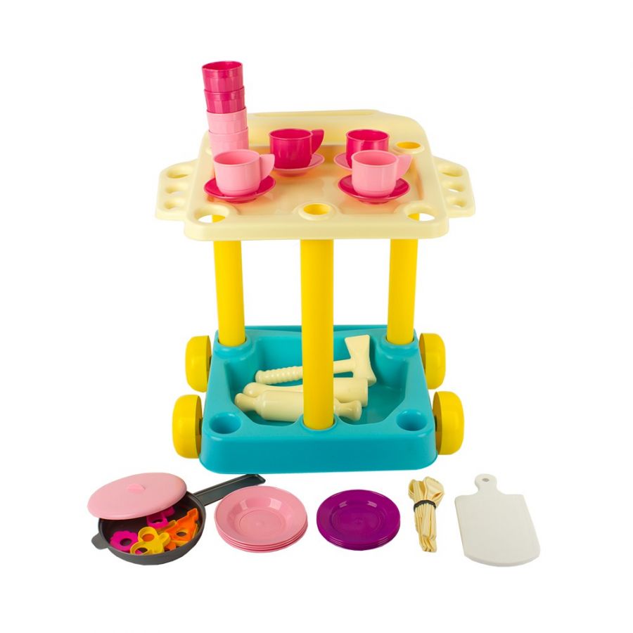 Сервировочный столик с набором детской посуды в сумке 48пр.