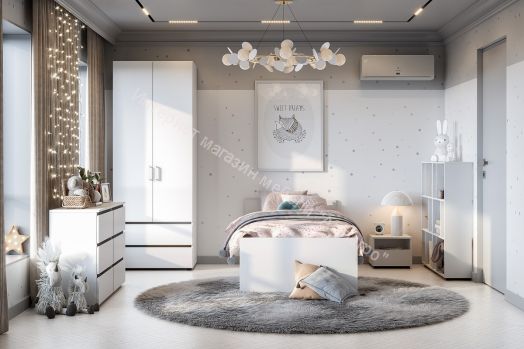 Шкаф двухстворчатый с двумя ящиками Токио Белый текстурный