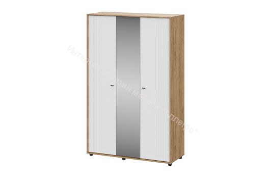 Шкаф трёхстворчатый Милан с зеркалом Дуб Золотой/Белый Матовый