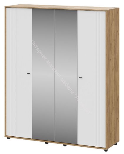 Шкаф четырёхстворчатый Милан с зеркалом Дуб Золотой/Белый Матовый