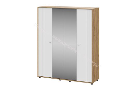 Шкаф четырёхстворчатый Милан с зеркалом Дуб Золотой/Белый Матовый