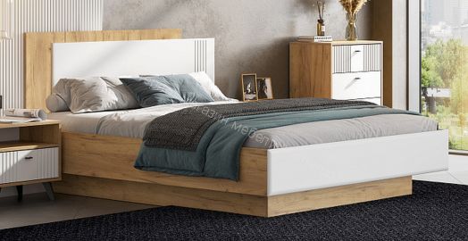 Кровать двойная универсальная (1,6*2,0) (Серия 2) Милан Дуб Золотой/Белый Матовый