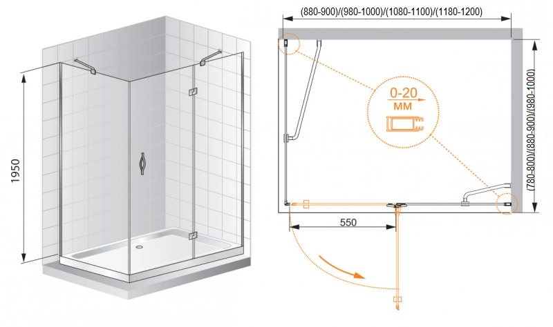 Душевой уголок CEZARES 120x100 BERGAMO-W-AH-1-120/100-C-Cr ФОТО