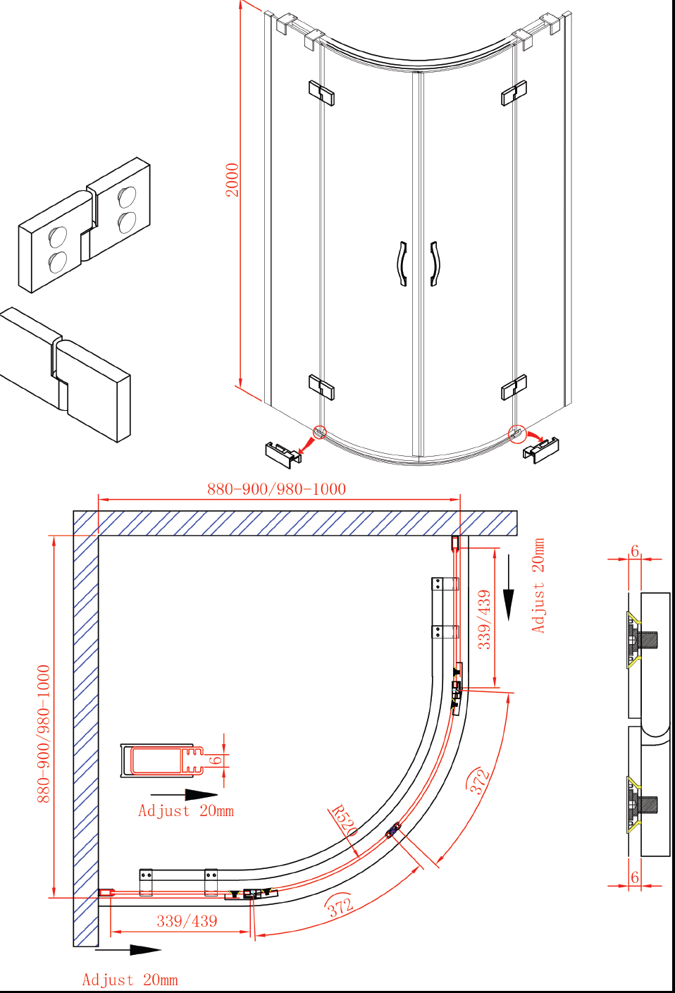 Душевой уголок CEZARES BERGAMO-W-R-2-90-ARCO-C-Cr-IV схема 4