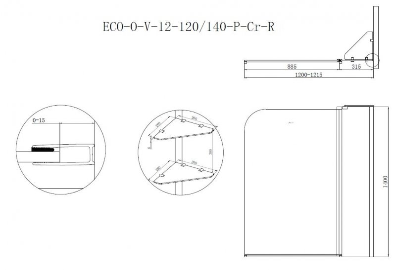 Шторка на ванну CEZARES ECO-O-V-12-120/140-P-Cr-R схема 4