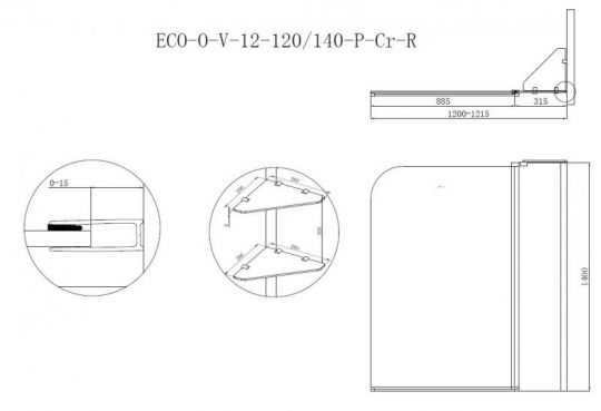 Шторка на ванну CEZARES ECO-O-V-12-120/140-P-Cr-R ФОТО