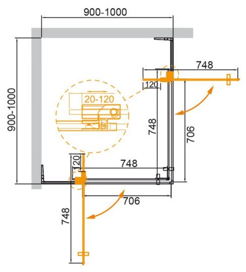 Душевой уголок CEZARES SLIDER-A-2-90/100-GRIGIO схема 22