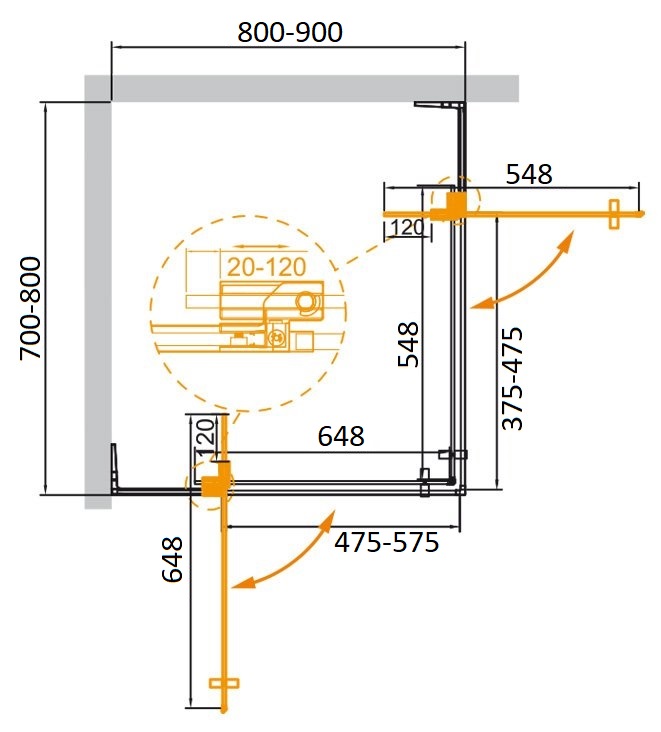 Душевой уголок CEZARES SLIDER-AH-2-70/80-80/90-C схема 7