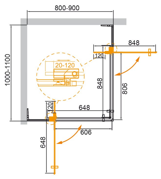 Душевой уголок CEZARES SLIDER-AH-2-80/90-100/110-GRIGIO схема 22