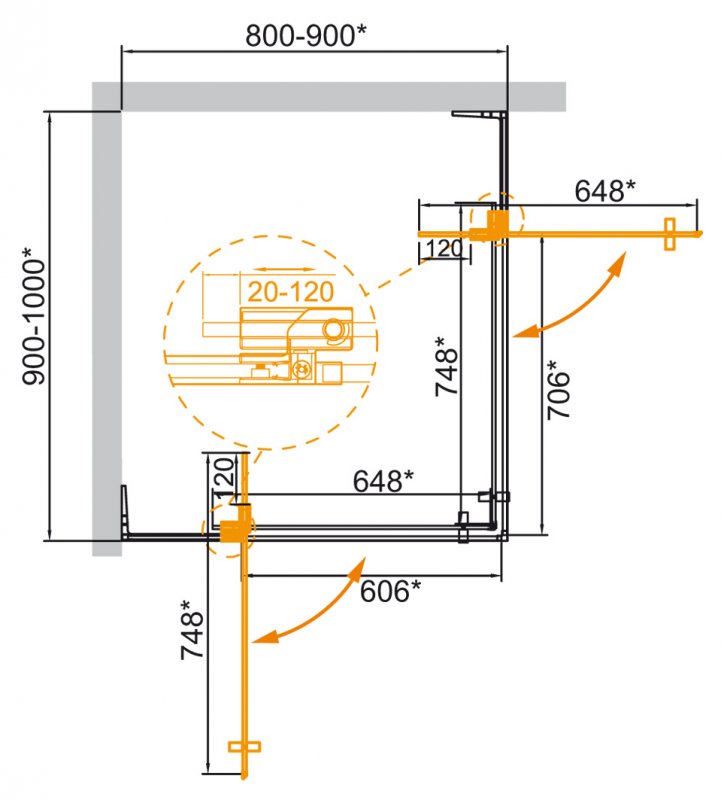 Душевой уголок CEZARES SLIDER-AH-2-80/90-90/100-C схема 10