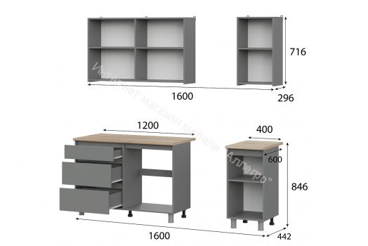 Кухонный гарнитур Денвер 1,6м Графит серый/Дуб Сонома