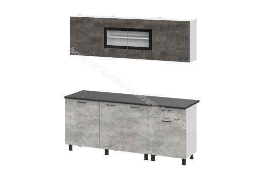 Кухонный гарнитур КГ-9 (2,0м) Цемент темный/Цемент светлый/Черный