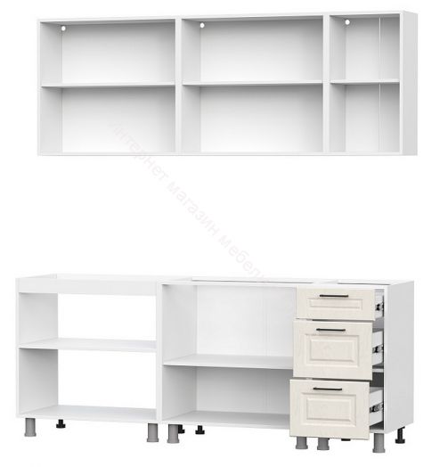 Кухонный гарнитур Грейвуд (2,0м) (МДФ) (без столешниц) Белый/Дуб кремовый