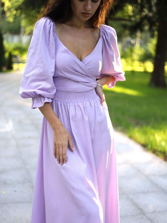 Платье Vento двустороннее льняное в цвете лаванды