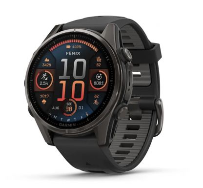 Умные часы Garmin Fenix 8, 43 мм, AMOLED, Sapphire Carbon Gray DLC Titanium with black/pebble gray silicone band фото