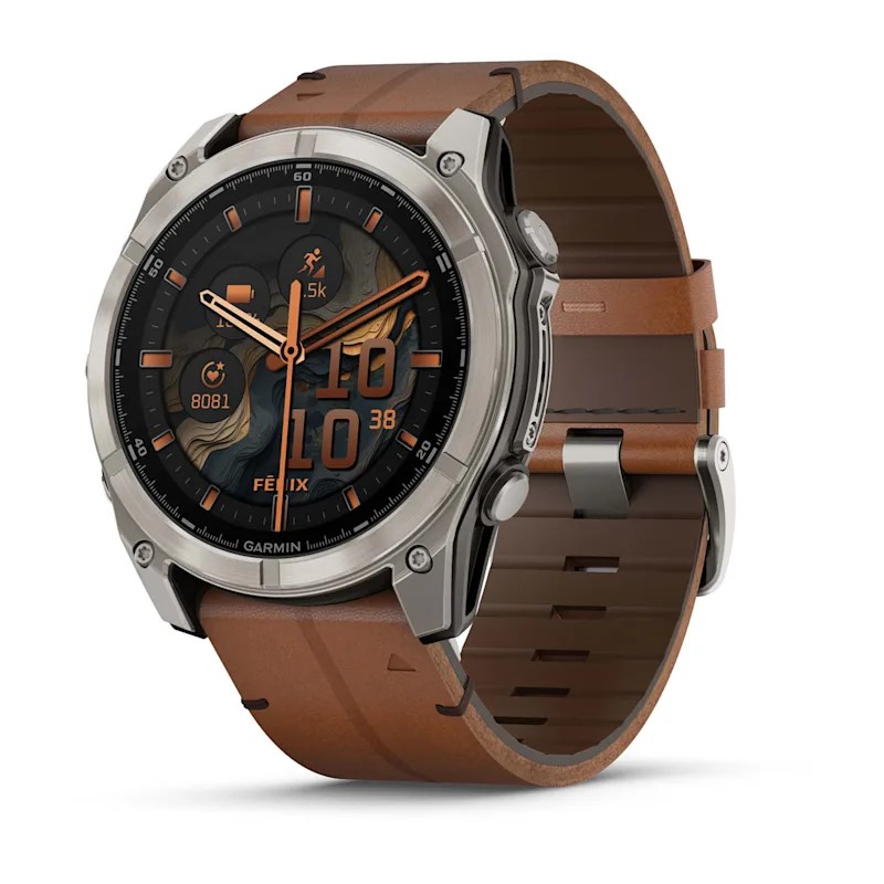 Умные часы Garmin Fenix 8, 51 мм, AMOLED, Sapphire bare Titanium, black with chestnut leather band plus graphite silicone band