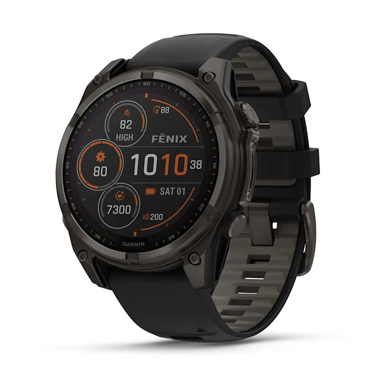 Умные часы Garmin Fenix 8, 47 мм, Solar, Sapphire Carbon Gray DLC Titanium with Black/Pebble Gray Silicone