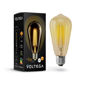 Лампа Ретро Voltega ST64 E27 6W 2800K 5526 Золотая, Стекло / Вольтега.