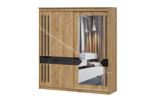 Шкаф-купе №25 (2,0 м) Блэк Делано/Лакобель/Черный матовый