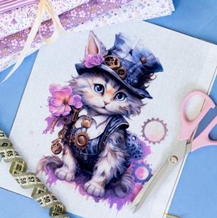 Купон для пошива салфетки - Котик с фиолетовыми цветами 20*23 см. limit