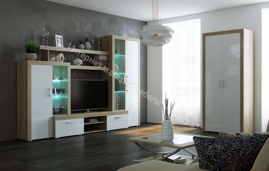 Гостиная "Орландо" Дуб сонома/Белый глянец