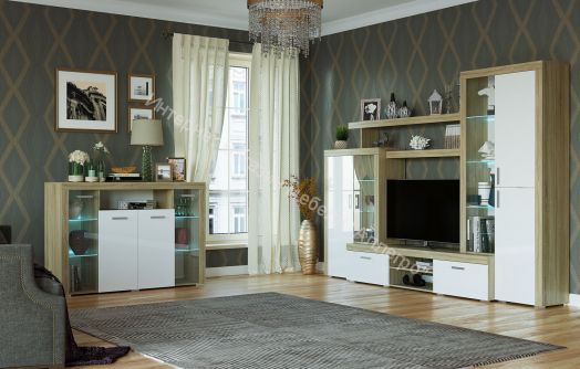 Гостиная "Орландо" Дуб сонома/Белый глянец