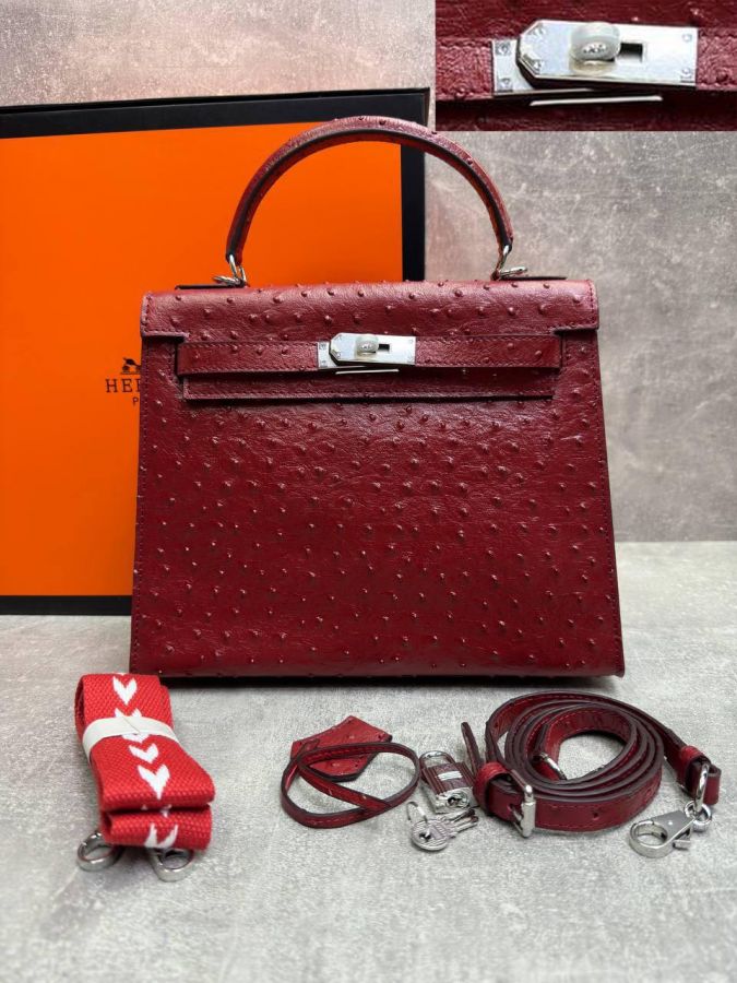 Сумка HERMES KELLY Ostrich страус 28 см серебро