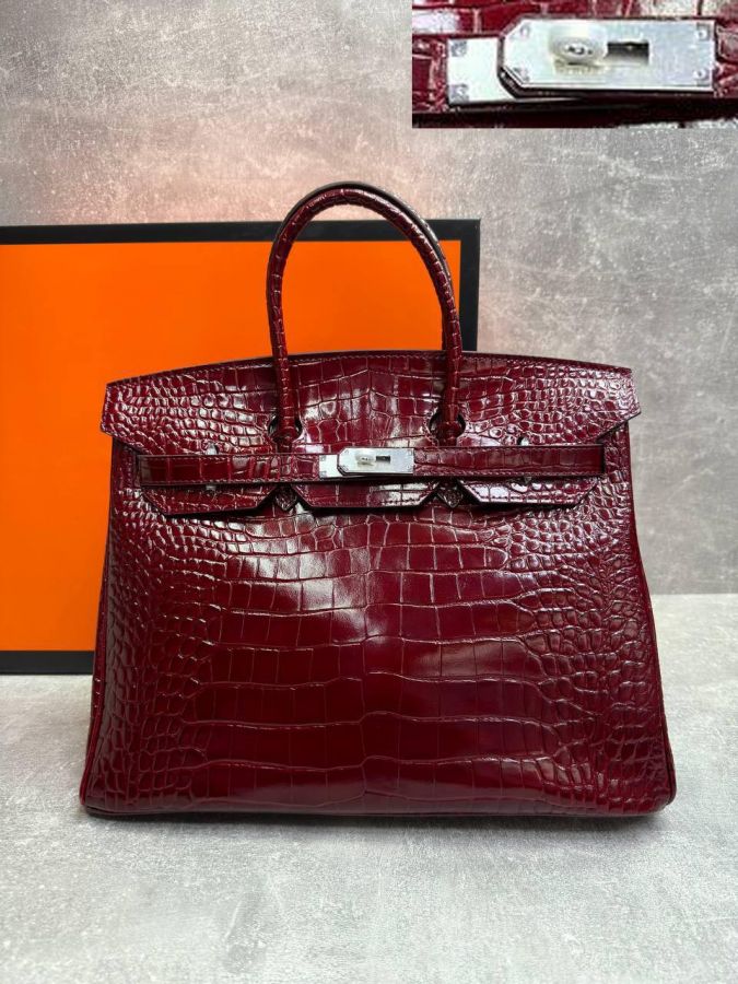 Сумка HERMES Birkin Crocodile 35 см серебро