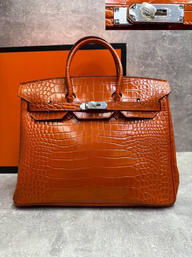 Сумка HERMES Birkin Crocodile 35 см серебро