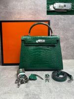 Сумка HERMES KELLY Crocodile 28 см серебро