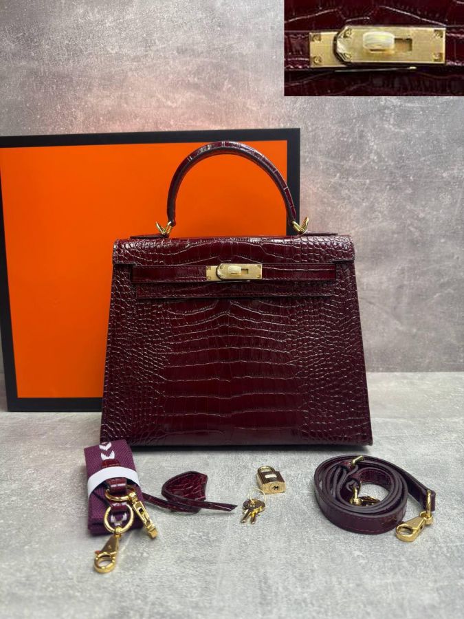 Сумка HERMES KELLY Crocodile 28 см золото