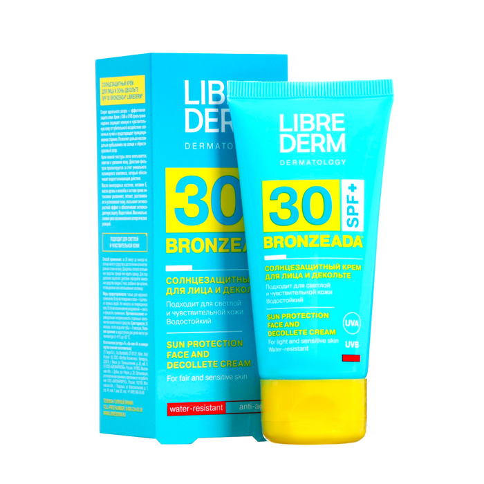 Солнцезащитный крем для лица и зоны декольте Librederm Bronzeada SPF30, 50 мл